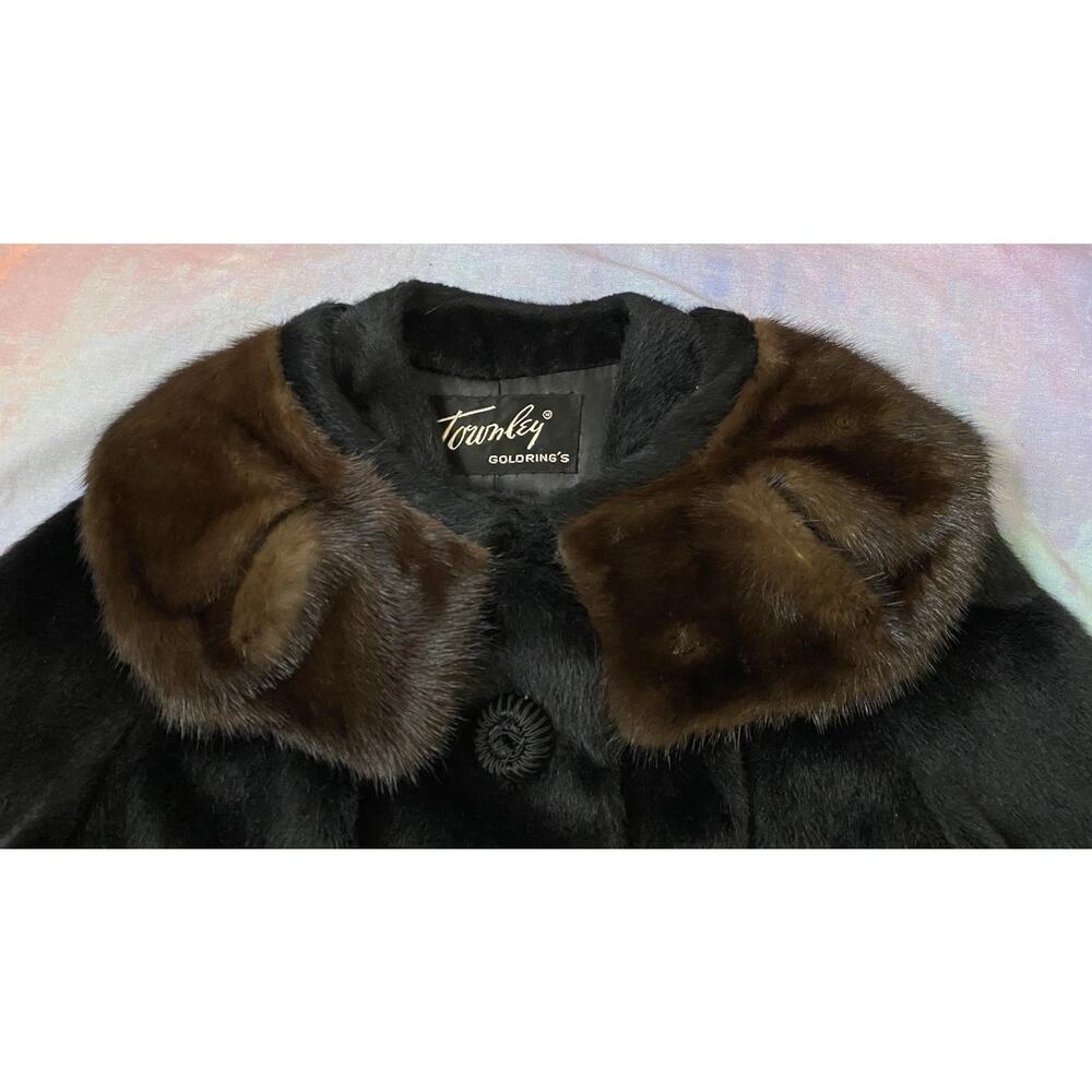 1950s 60s Black Mink Collar Fur Swing Coat Mad Men Mod Trapeze Women’s S M - Picture 5 of 11